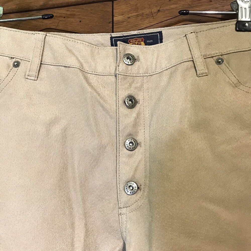 NWT Vintage Route 66 Button Fly Tan 100% Leather Pants Women's 12 Lined Suede